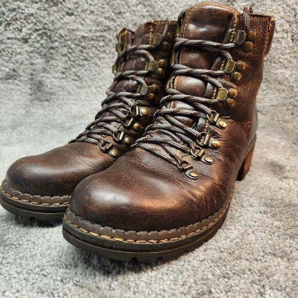 Born Concepts Chunky Boots Womens Size 8 Brown Leather Biker Lace Up Block Heel - Picture 2 of 15